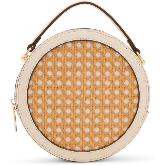 Womens Circle Bag Natural Parchment Caning Zipper Closure Polyester Lining - Picture 3 of 7